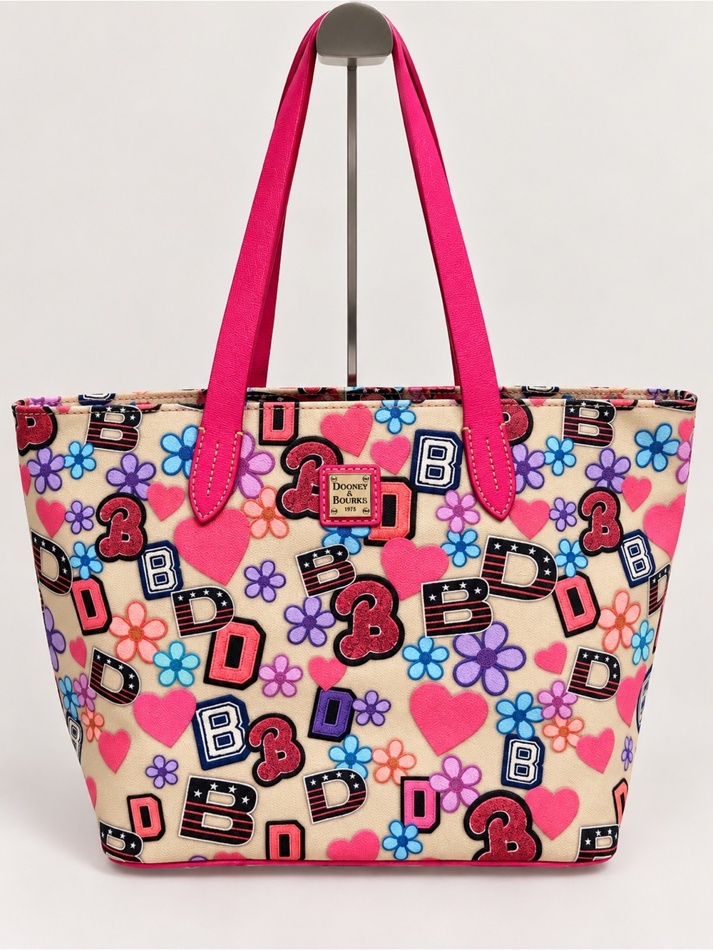 Dooney & Bourke Colorful Hearts & Flowers Tote Bag Pink Handles